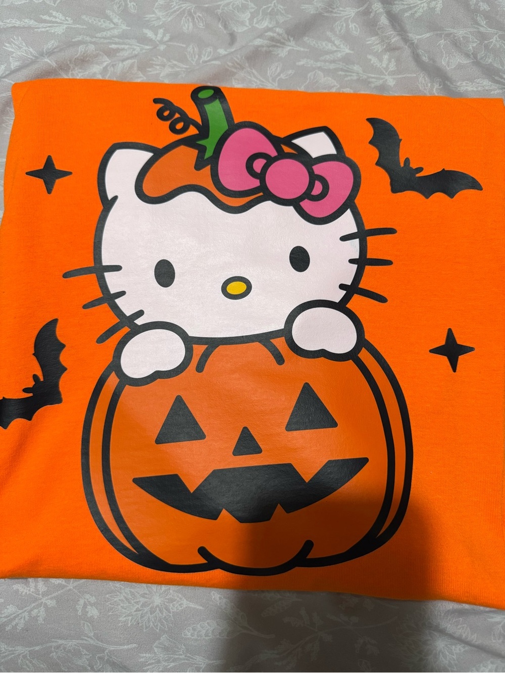 Hello Kitty Orange Pumpkin Halloween Top with Pink Bow